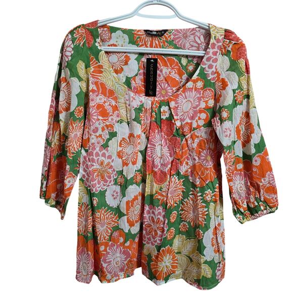 Chaudry KC 3/4 Sleeve Bohemian Hippie 70s Floral Blouse Small - Picture 1 of 4